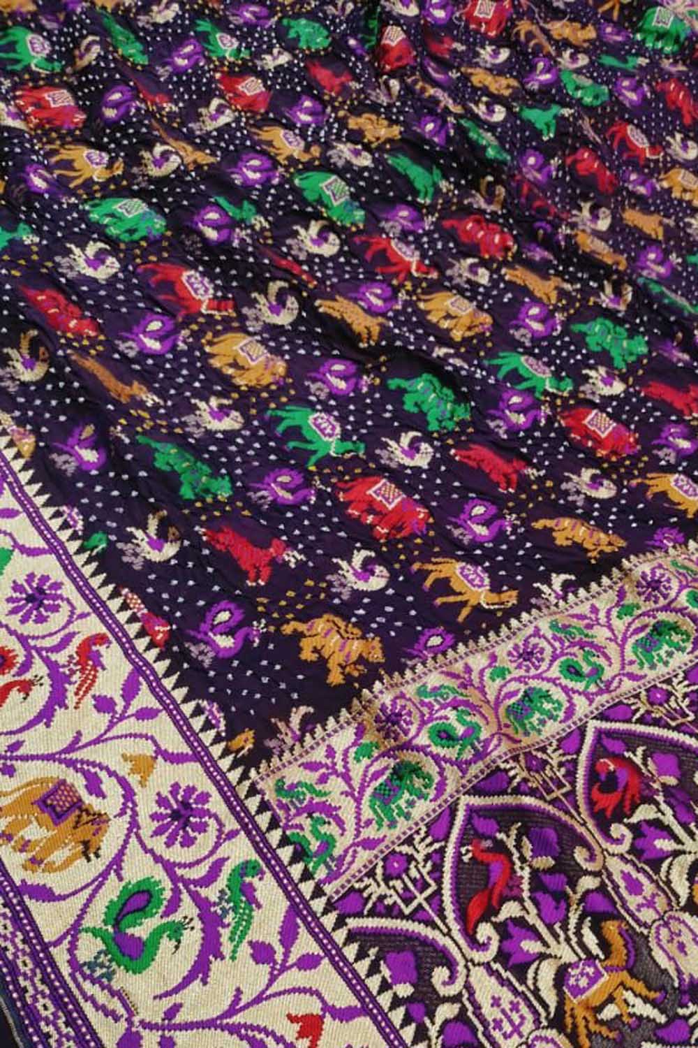 Elegant Black Pure Georgette Banarasi Meenakari With Bandhani Work Saree - Luxurion World