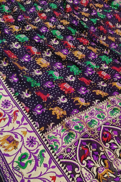 Elegant Black Pure Georgette Banarasi Meenakari With Bandhani Work Saree - Luxurion World