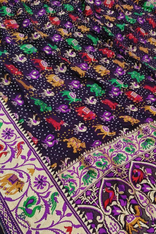 Elegant Black Pure Georgette Banarasi Meenakari With Bandhani Work Saree - Luxurion World