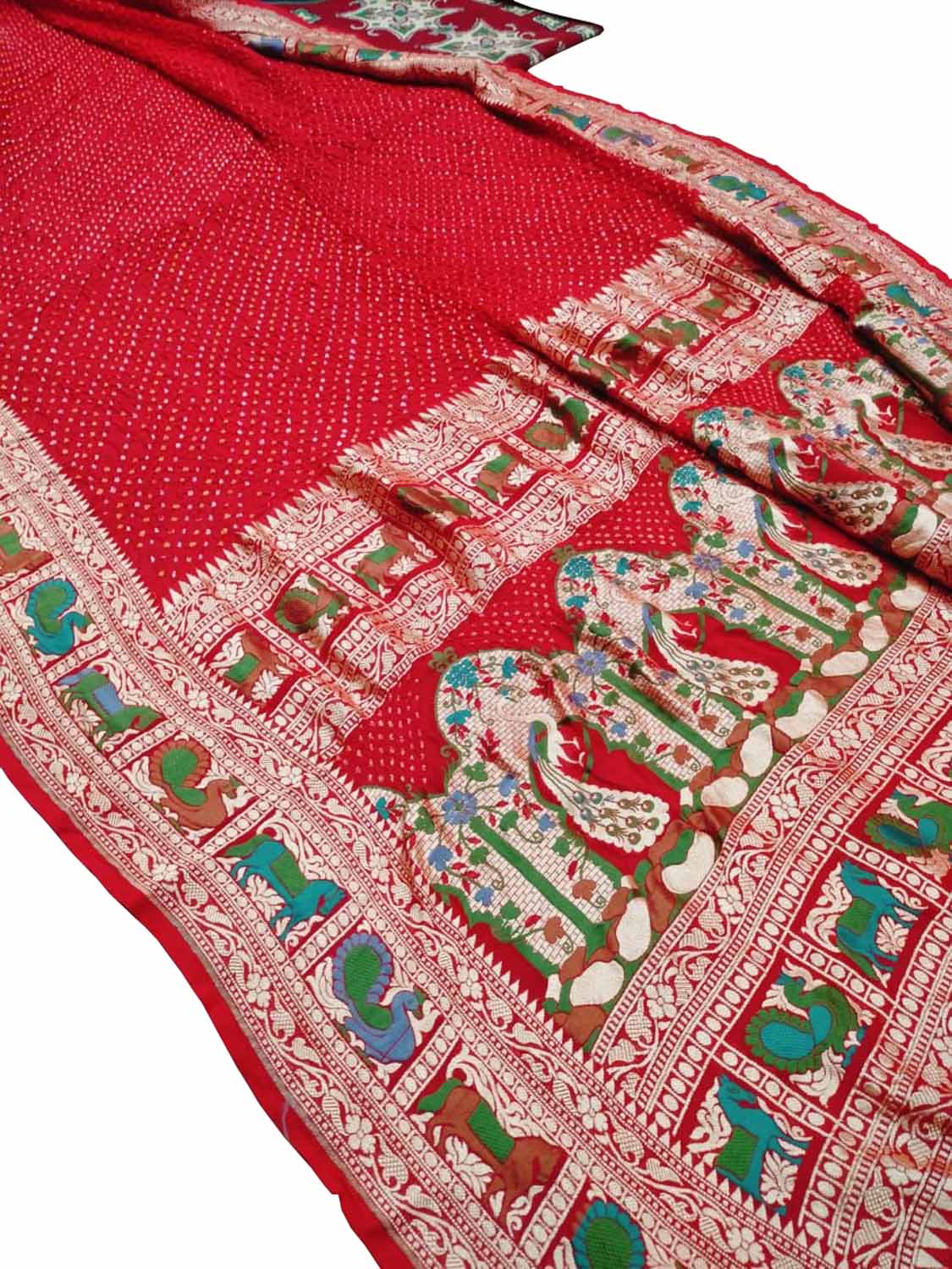 Red Pure Georgette Banarasi Meenakari With Bandhani Work Saree - Luxurion World