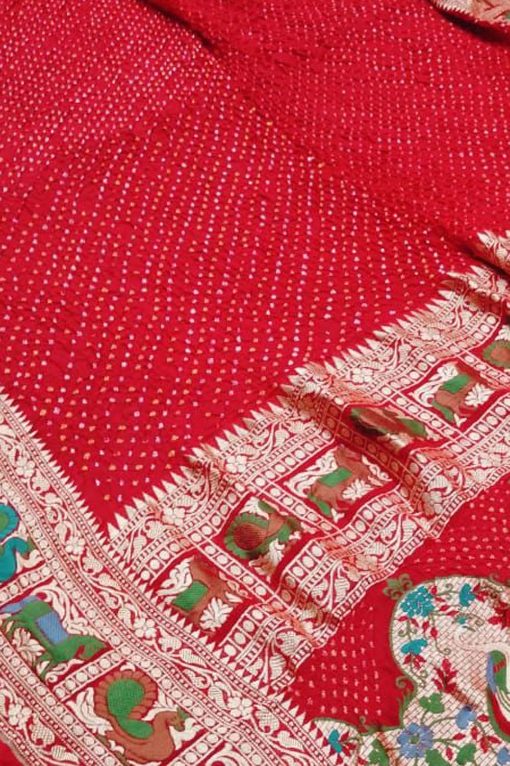 Red Pure Georgette Banarasi Meenakari With Bandhani Work Saree - Luxurion World