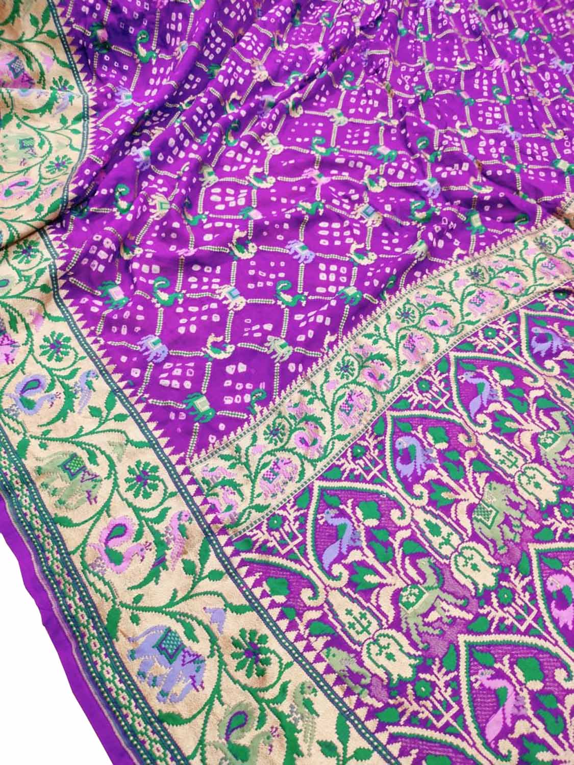 Elegant Purple Pure Georgette Banarasi Meenakari With Bandhani Work Saree - Luxurion World