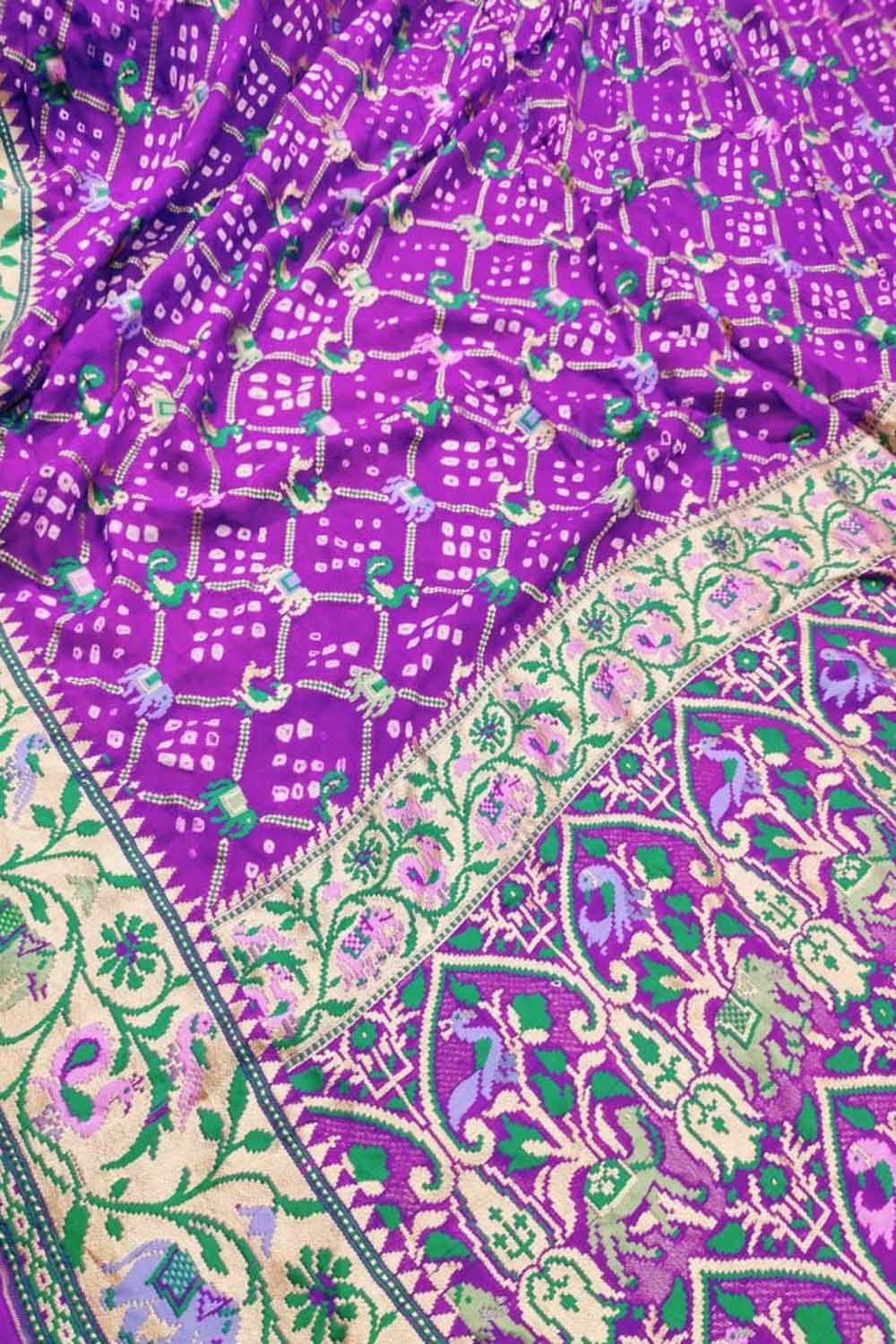 Elegant Purple Pure Georgette Banarasi Meenakari With Bandhani Work Saree - Luxurion World