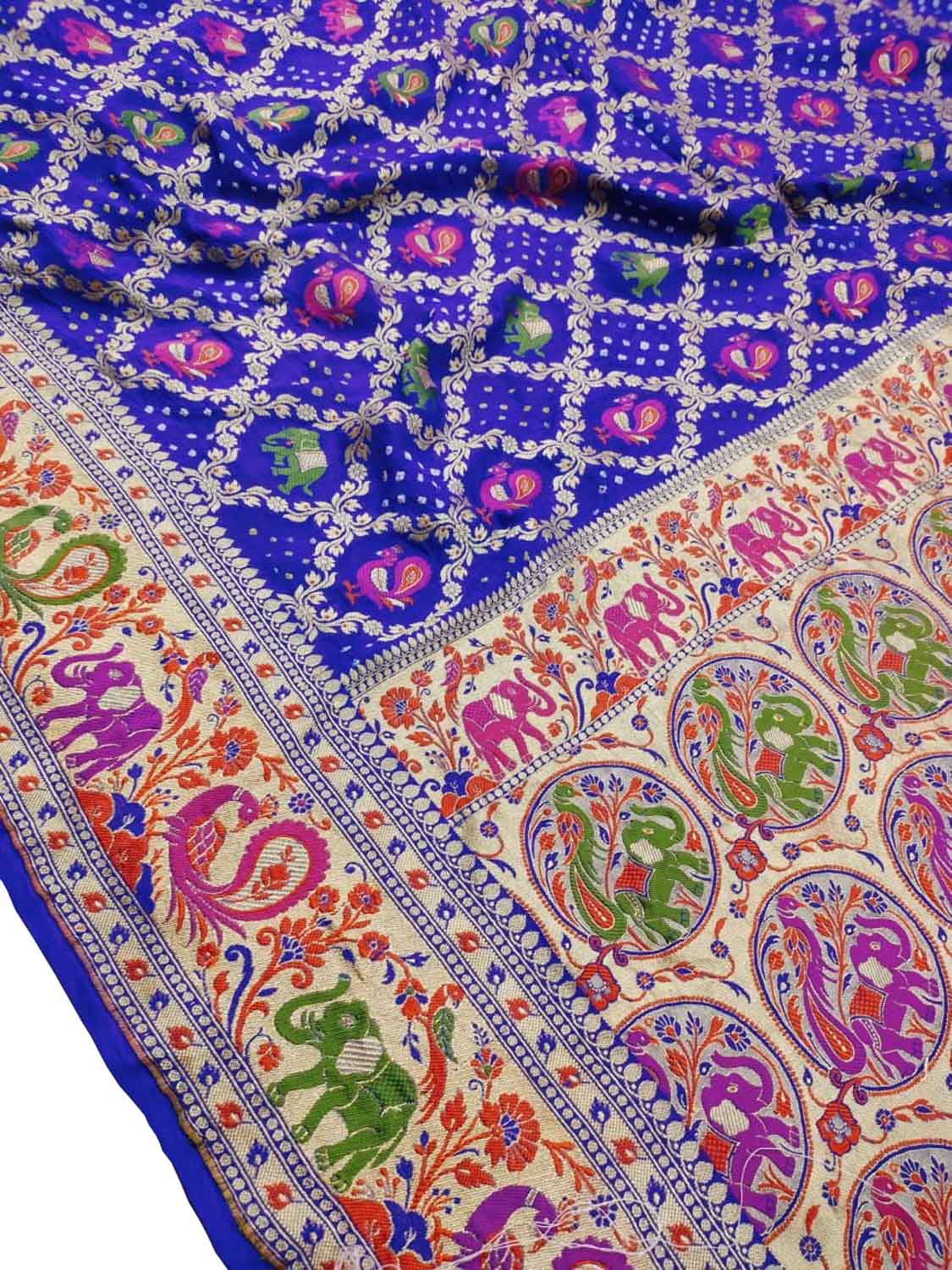 Elegant Blue Pure Georgette Banarasi Meenakari With Bandhani Work Saree - Luxurion World