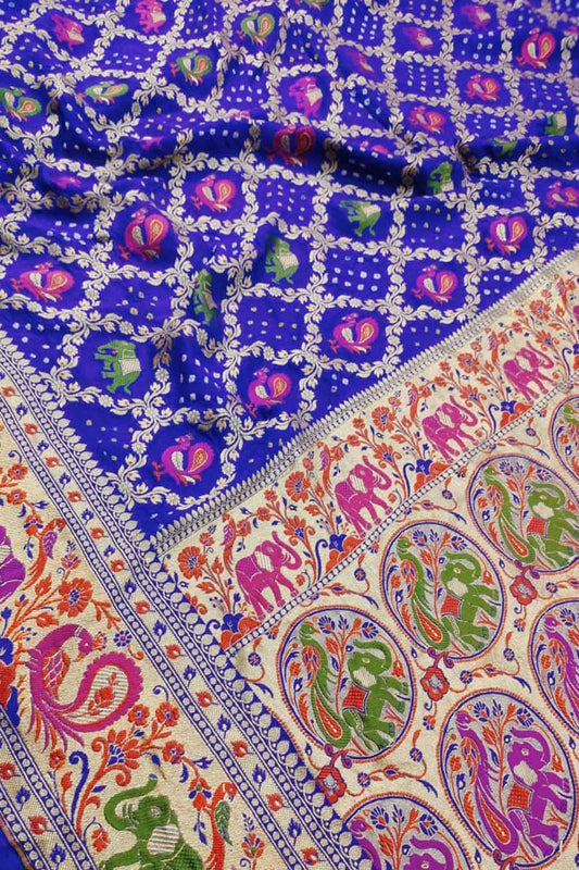 Elegant Blue Pure Georgette Banarasi Meenakari With Bandhani Work Saree - Luxurion World