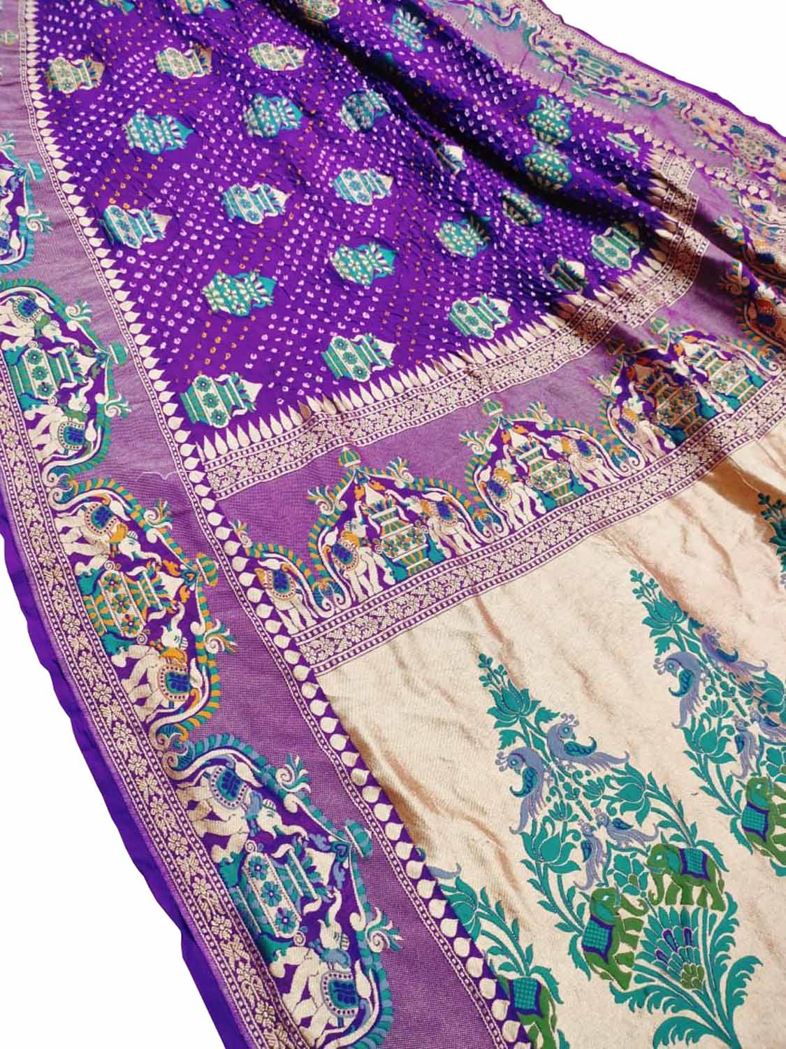 Elegant Purple Pure Georgette Banarasi Meenakari With Bandhani Work Saree - Luxurion World