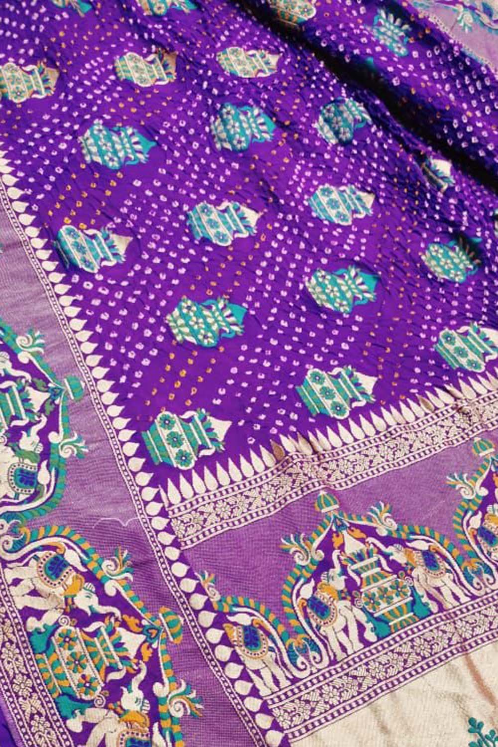 Elegant Purple Pure Georgette Banarasi Meenakari With Bandhani Work Saree - Luxurion World