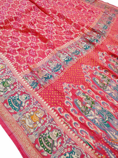 Beautiful Pink Pure Georgette Banarasi Meenakari With Bandhani Work Saree - Luxurion World