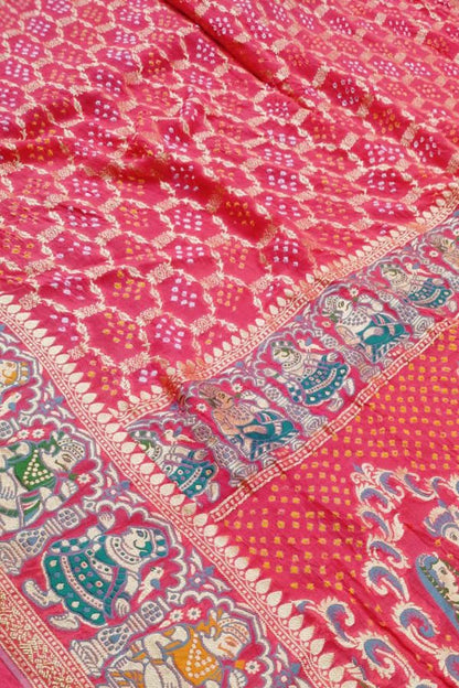 Beautiful Pink Pure Georgette Banarasi Meenakari With Bandhani Work Saree - Luxurion World