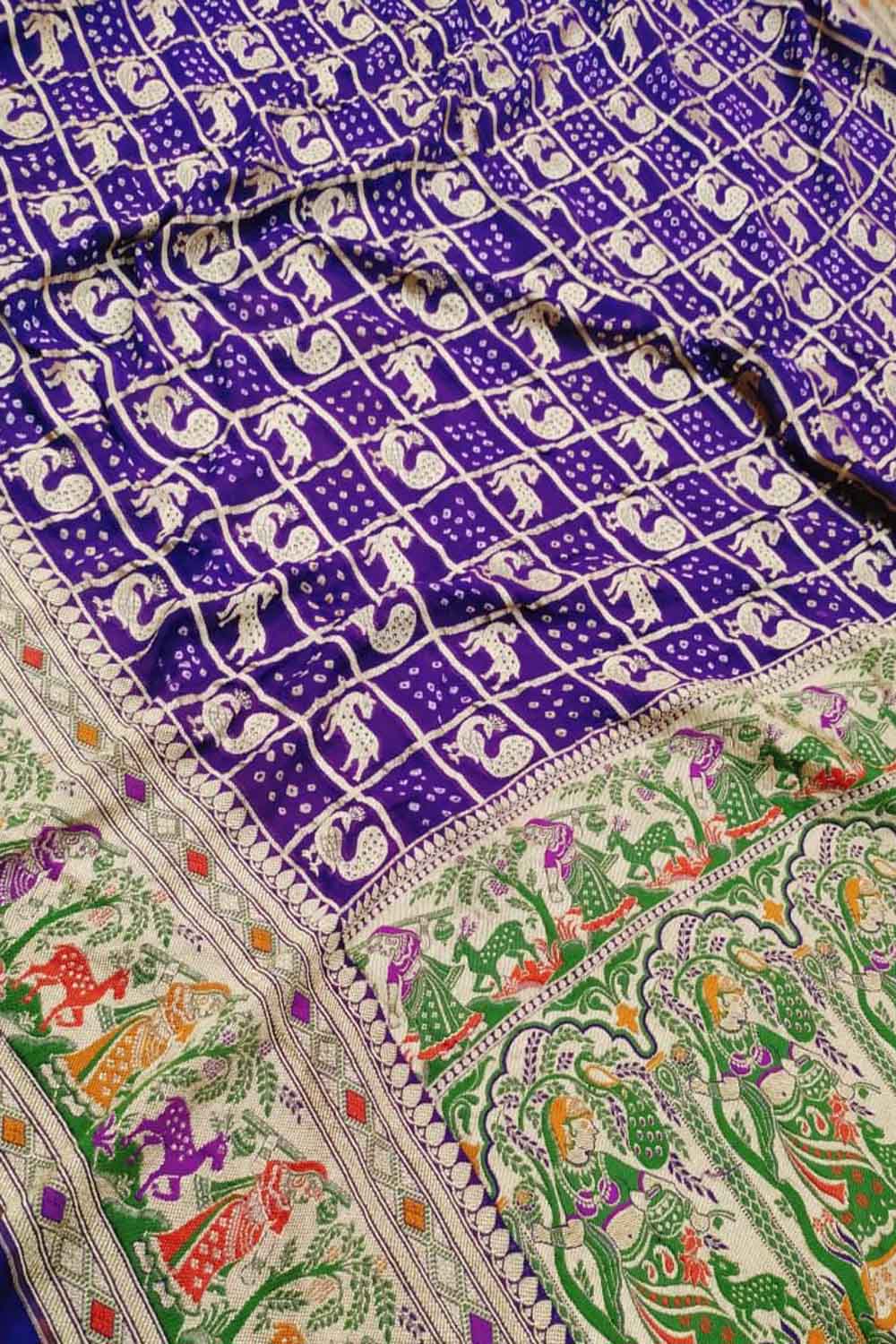 Exquisite Purple Pure Georgette Banarasi Meenakari With Bandhani Work Saree - Luxurion World