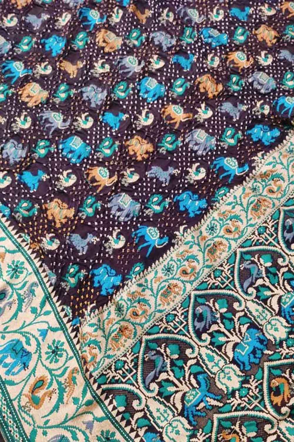 Stunning Multicolor Bandhani Banarasi Pure Georgette Meenakari Saree - Luxurion World