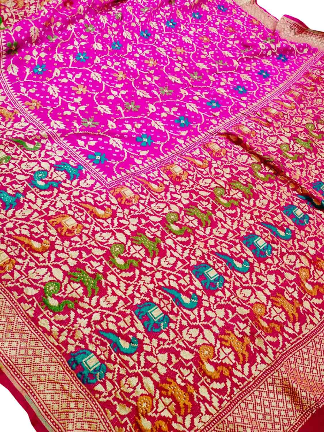 Exquisite Pink Bandhani Banarasi Pure Georgette Meenakari Saree - Luxurion World