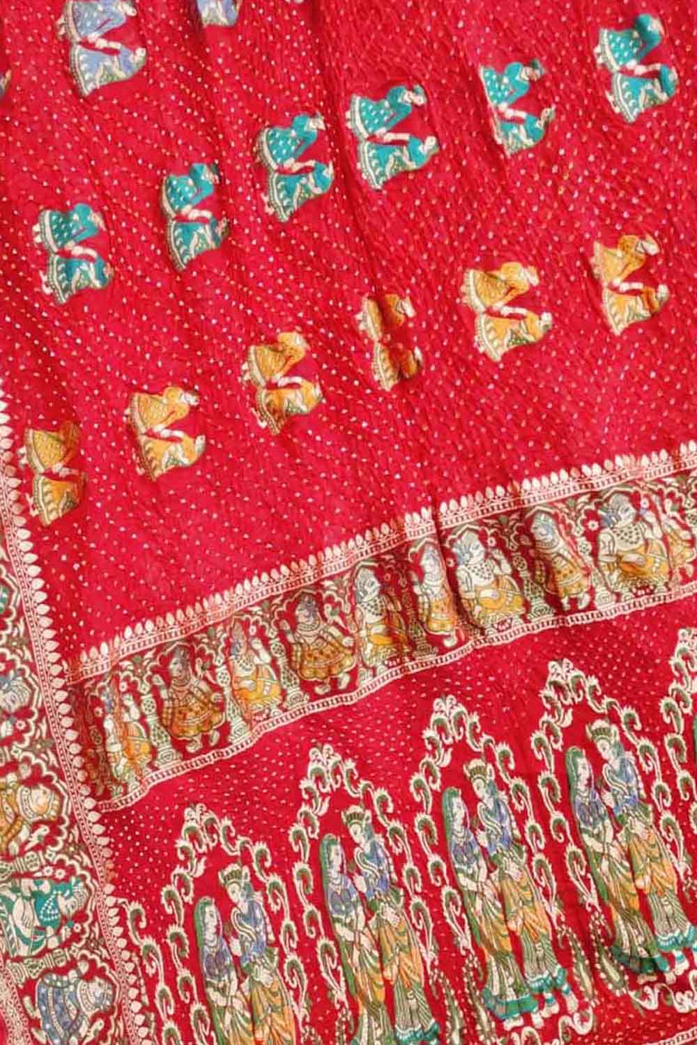 Red Bandhani Banarasi Pure Georgette Meenakari Saree - Luxurion World