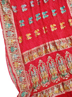 Red Bandhani Banarasi Pure Georgette Meenakari Saree - Luxurion World