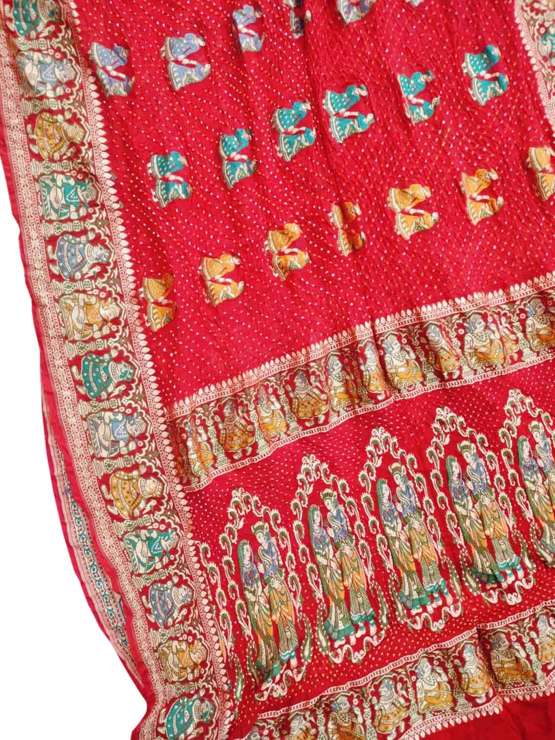 Red Bandhani Banarasi Pure Georgette Meenakari Saree - Luxurion World
