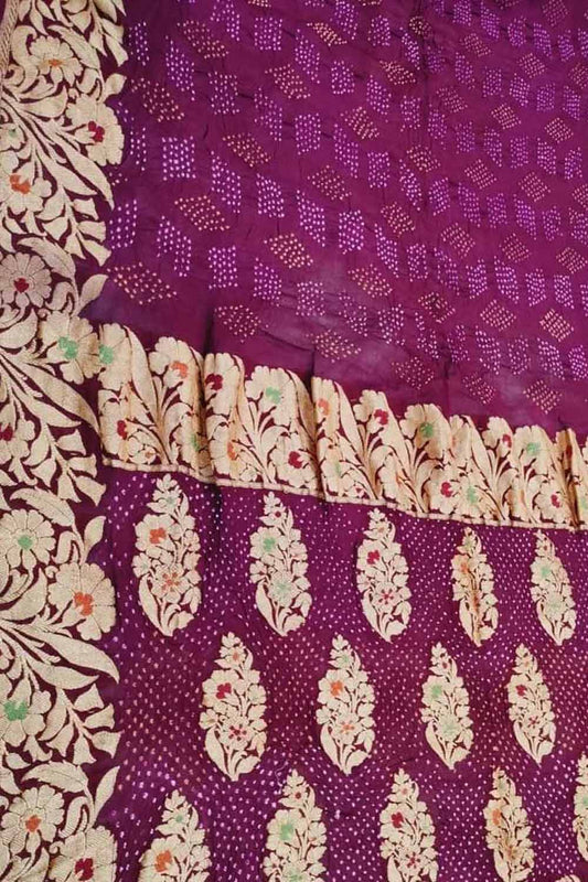 Elegant Purple Bandhani Banarasi Pure Georgette Meenakari Saree - Luxurion World