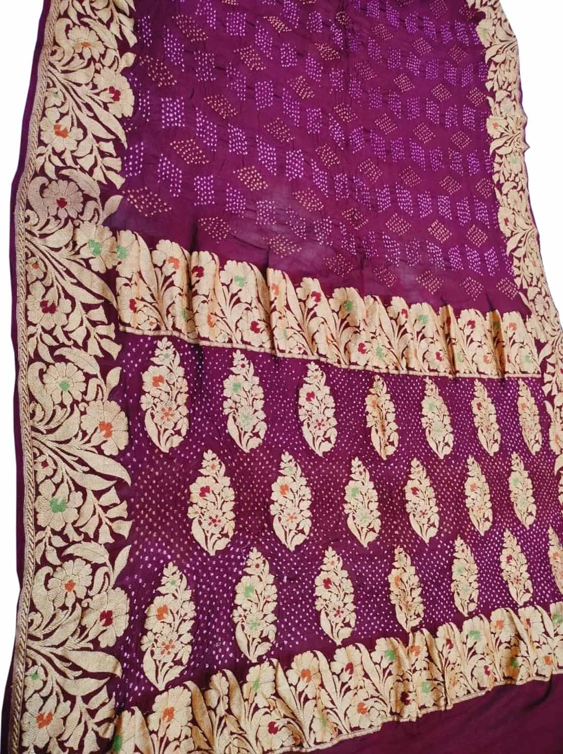 Elegant Purple Bandhani Banarasi Pure Georgette Meenakari Saree - Luxurion World