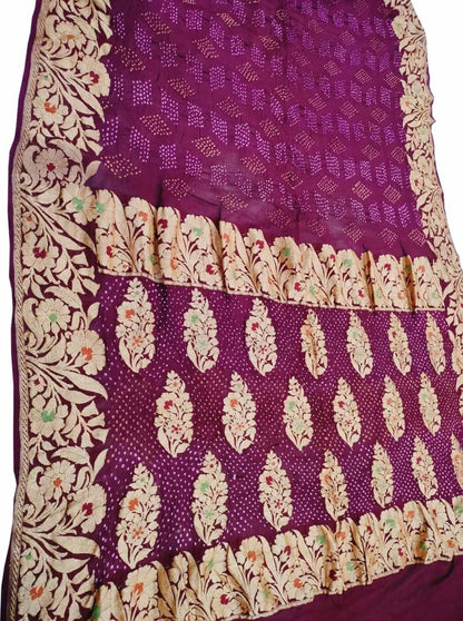 Elegant Purple Bandhani Banarasi Pure Georgette Meenakari Saree - Luxurion World
