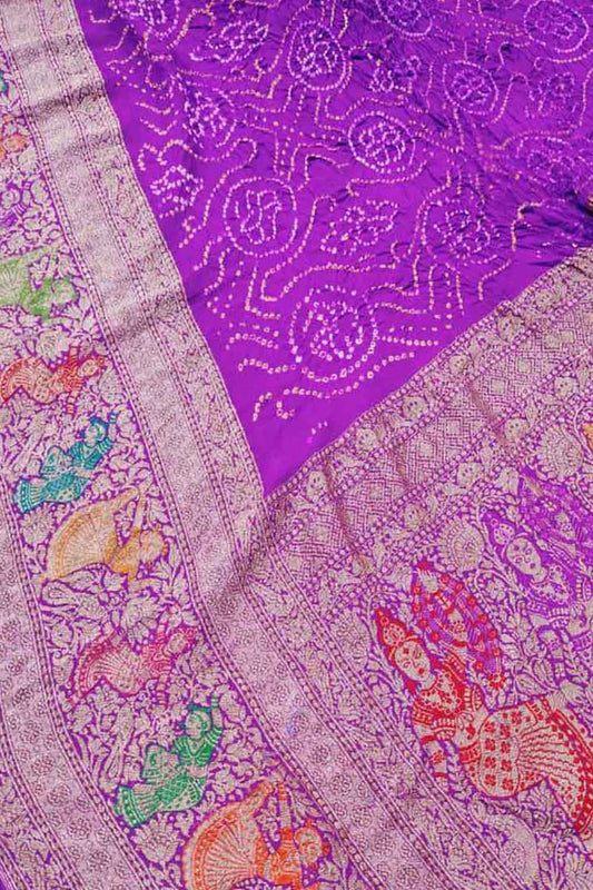 Elegant Purple Bandhani Banarasi Pure Georgette Meenakari Saree - Luxurion World