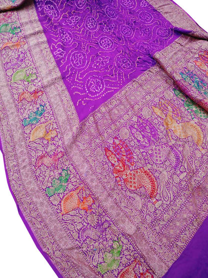 Elegant Purple Bandhani Banarasi Pure Georgette Meenakari Saree - Luxurion World