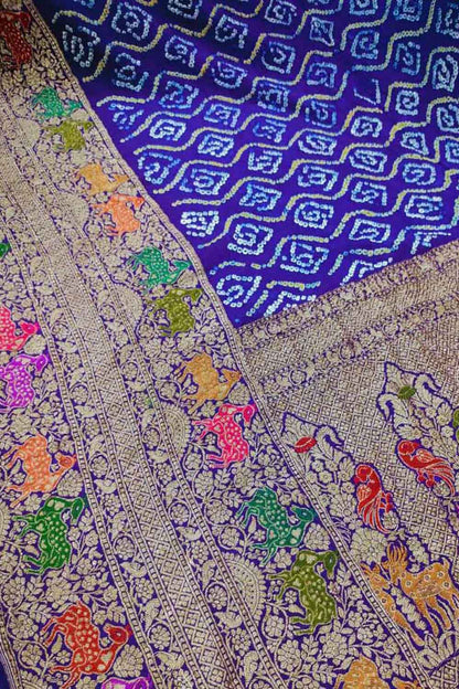 Blue Banarasi Bandhani Georgette Meenakari Saree - Luxurion World