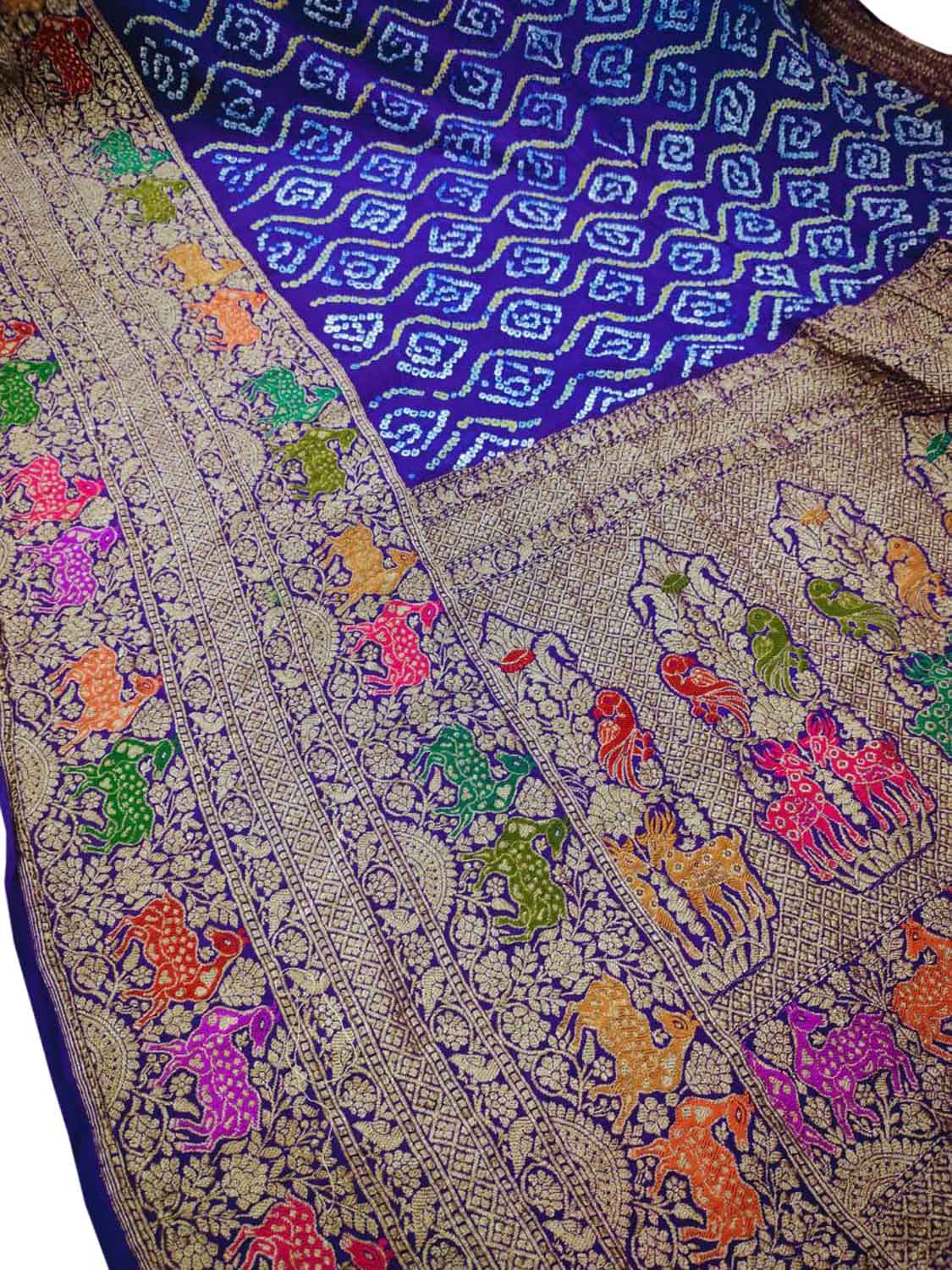 Blue Banarasi Bandhani Georgette Meenakari Saree - Luxurion World