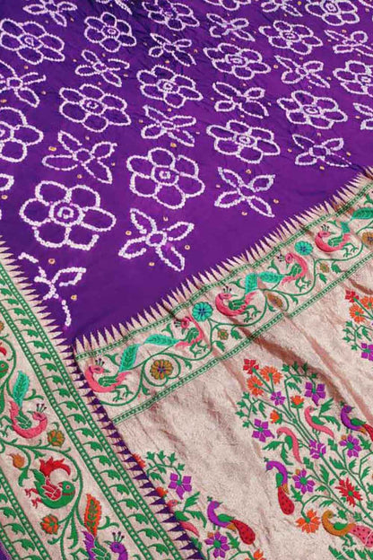 Elegant Purple Bandhani Banarasi Pure Georgette Meenakari Saree - Luxurion World