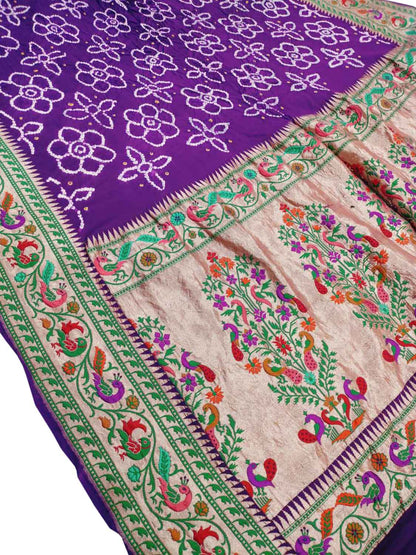 Elegant Purple Bandhani Banarasi Pure Georgette Meenakari Saree - Luxurion World