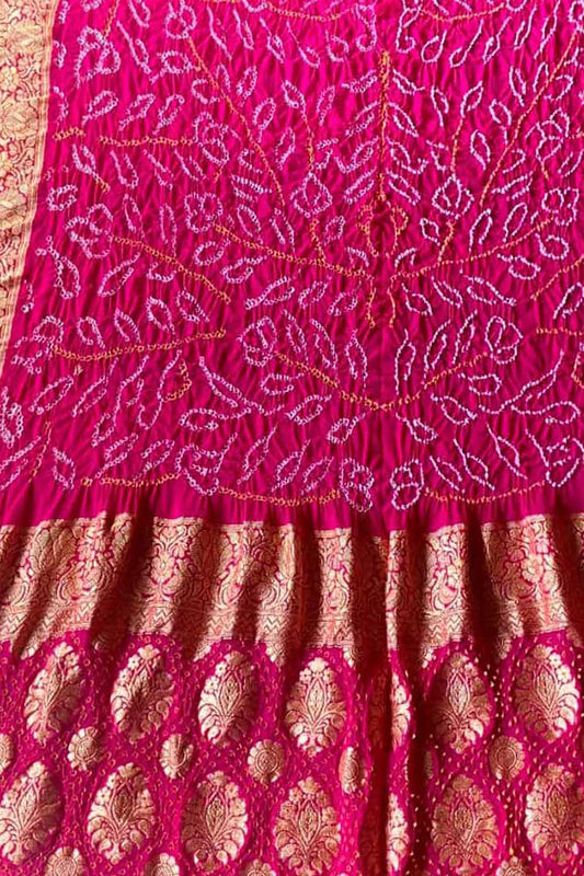 Pink Banarasi Bandhani Pure Georgette Saree - Luxurion World