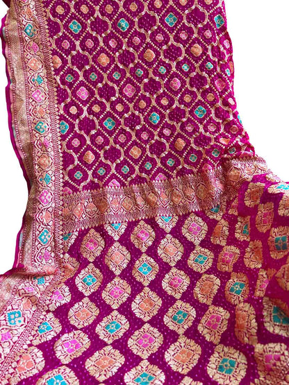 Stunning Pink Banarasi Bandhani Georgette Saree - Luxurion World
