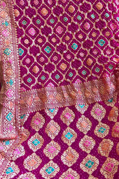 Stunning Pink Banarasi Bandhani Georgette Saree - Luxurion World