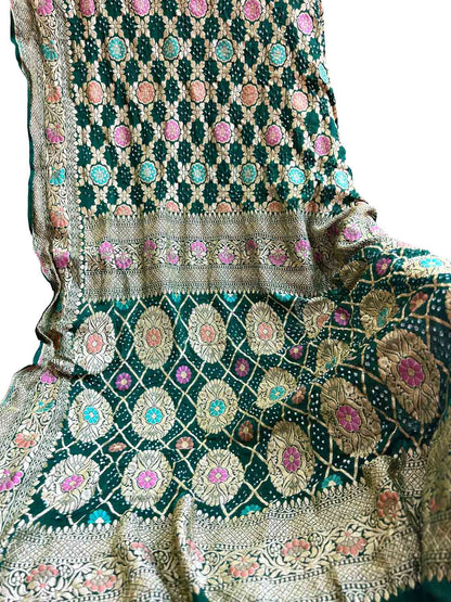 Green Banarasi Bandhani Georgette Saree - Elegant and Timeless - Luxurion World
