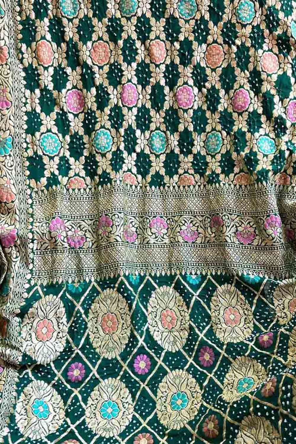 Green Banarasi Bandhani Georgette Saree - Elegant and Timeless - Luxurion World