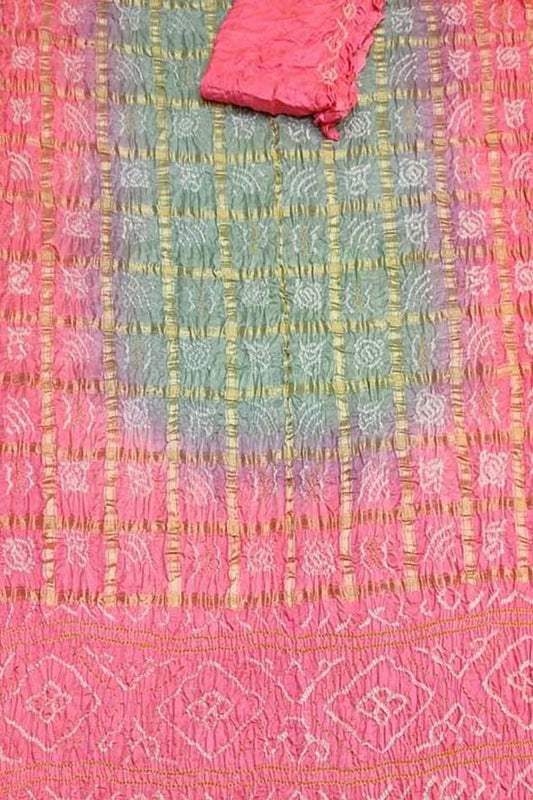 Stunning Pink & Grey Bandhani Gharchola Pure Gajji Silk Saree - Luxurion World