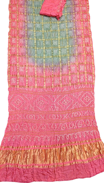 Stunning Pink & Grey Bandhani Gharchola Pure Gajji Silk Saree - Luxurion World