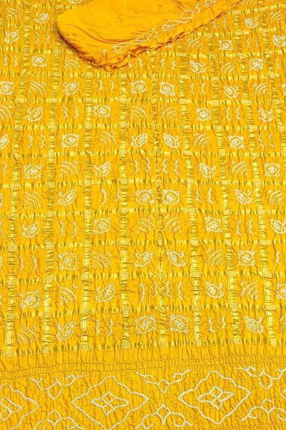 Yellow Bandhani Gharchola Pure Gajji Silk Saree - Luxurion World