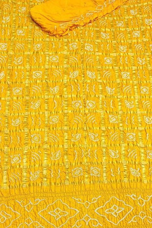 Yellow Bandhani Gharchola Pure Gajji Silk Saree - Luxurion World