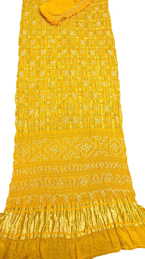 Yellow Bandhani Gharchola Pure Gajji Silk Saree - Luxurion World
