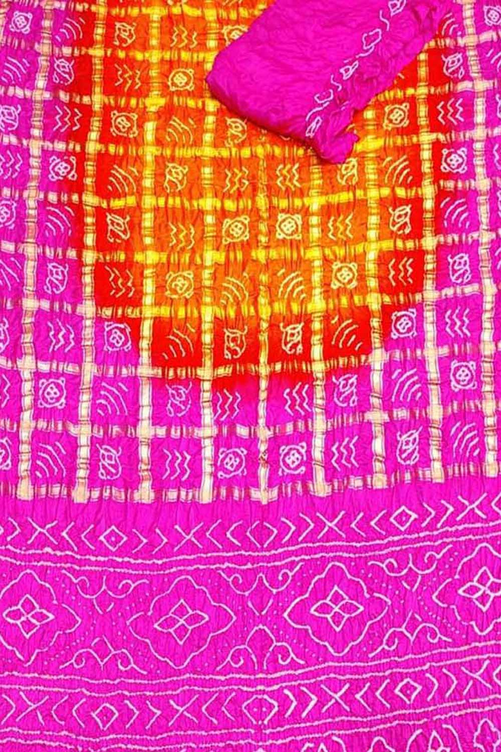 Multicolor Bandhani Gharchola Pure Gajji Silk Saree - Luxurion World