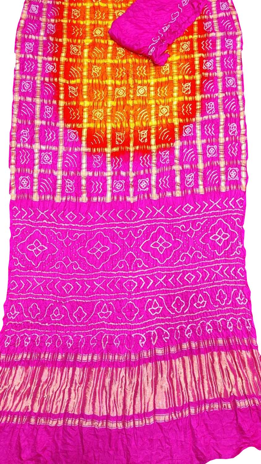 Multicolor Bandhani Gharchola Pure Gajji Silk Saree - Luxurion World