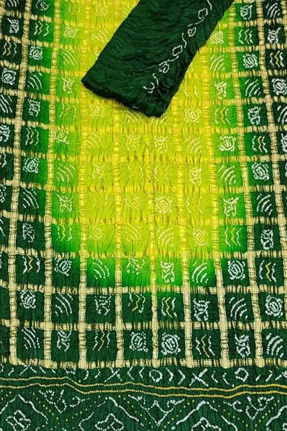 Green & Yellow Bandhani Gharchola Pure Gajji Silk Saree - Luxurion World