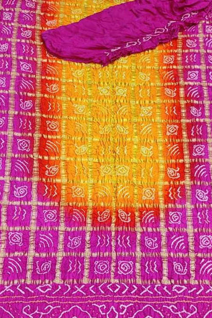 Multicolor Bandhani Gharchola Pure Gajji Silk Saree - Luxurion World