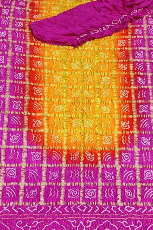 Multicolor Bandhani Gharchola Pure Gajji Silk Saree - Luxurion World
