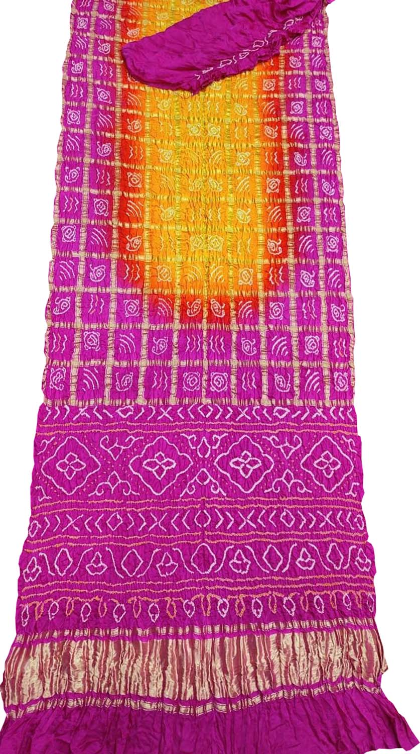Multicolor Bandhani Gharchola Pure Gajji Silk Saree - Luxurion World