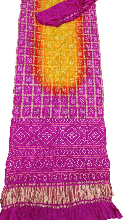 Multicolor Bandhani Gharchola Pure Gajji Silk Saree - Luxurion World
