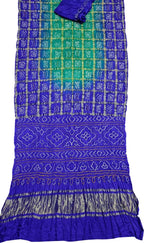 Blue & Green Bandhani Gharchola Pure Gajji Silk Saree - Luxurion World