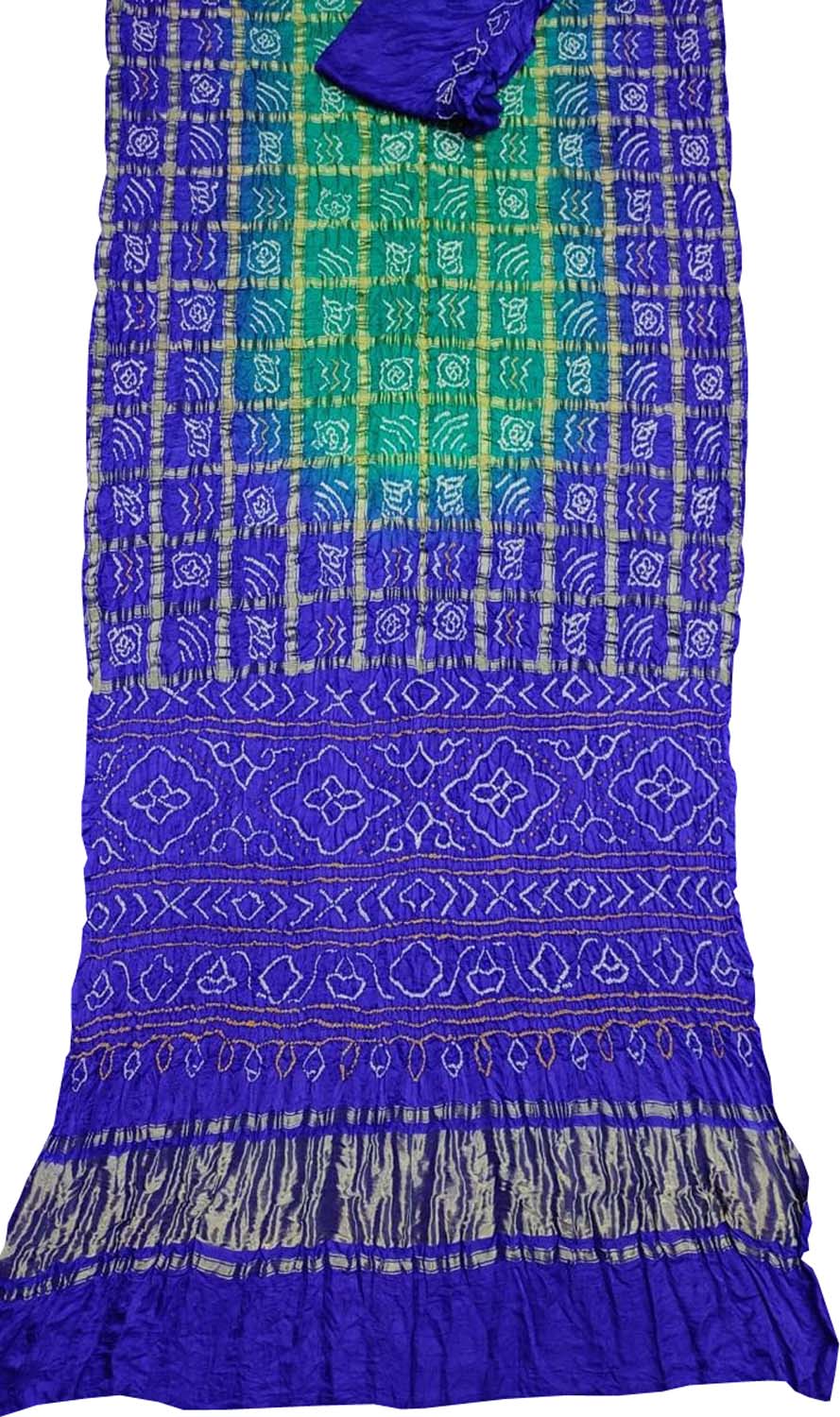 Blue & Green Bandhani Gharchola Pure Gajji Silk Saree - Luxurion World