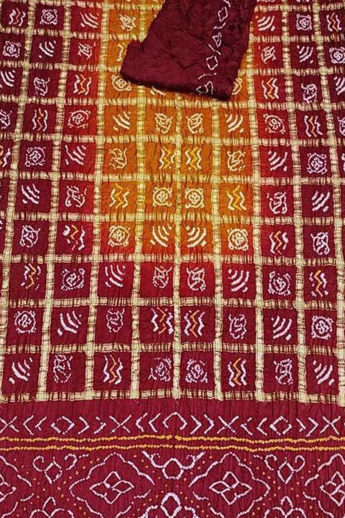 Maroon Bandhani Bandhani Gharchola Pure Gajji Silk Saree - Luxurion World