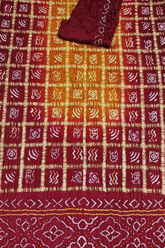 Maroon Bandhani Bandhani Gharchola Pure Gajji Silk Saree - Luxurion World