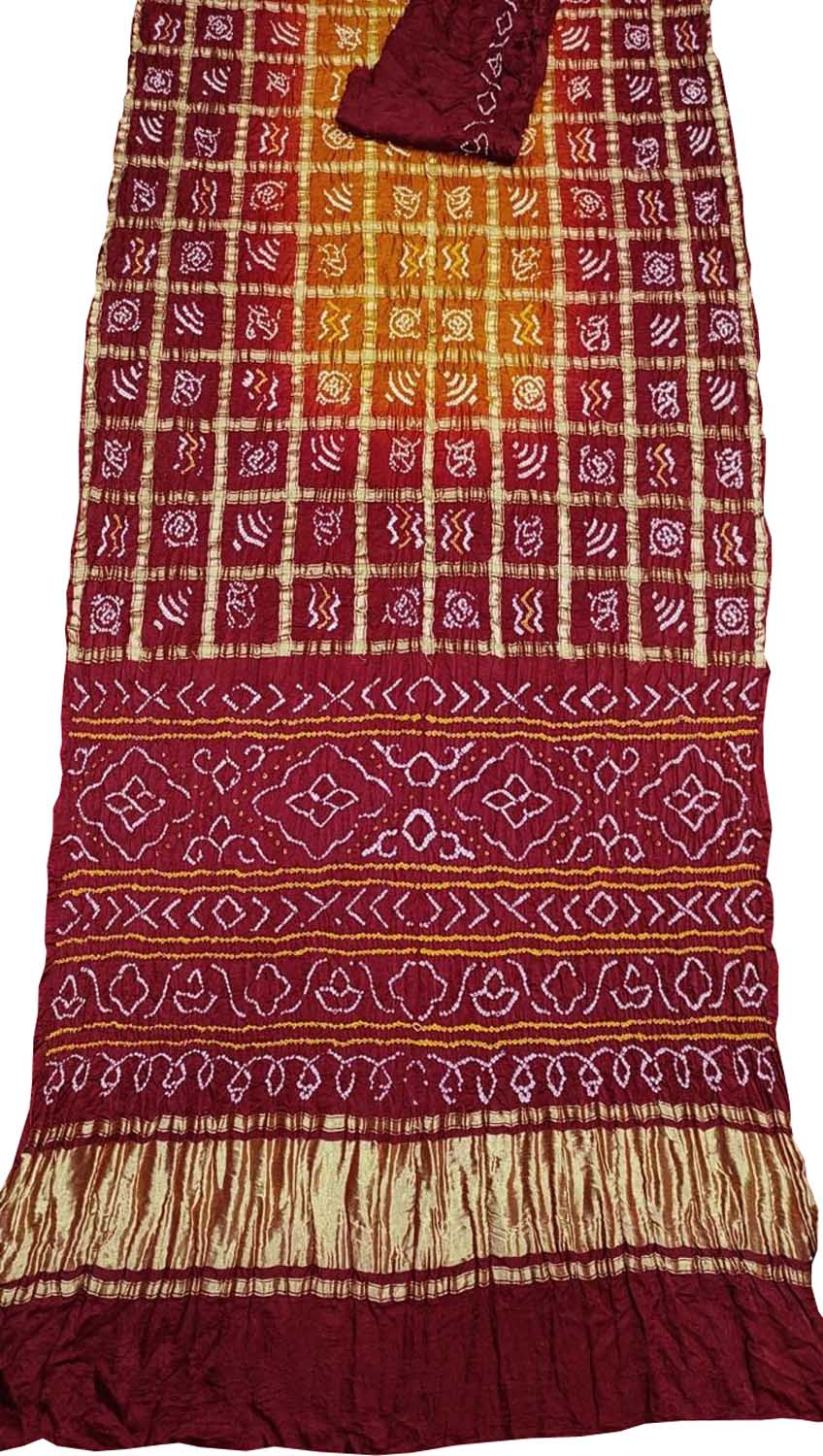 Maroon Bandhani Bandhani Gharchola Pure Gajji Silk Saree - Luxurion World
